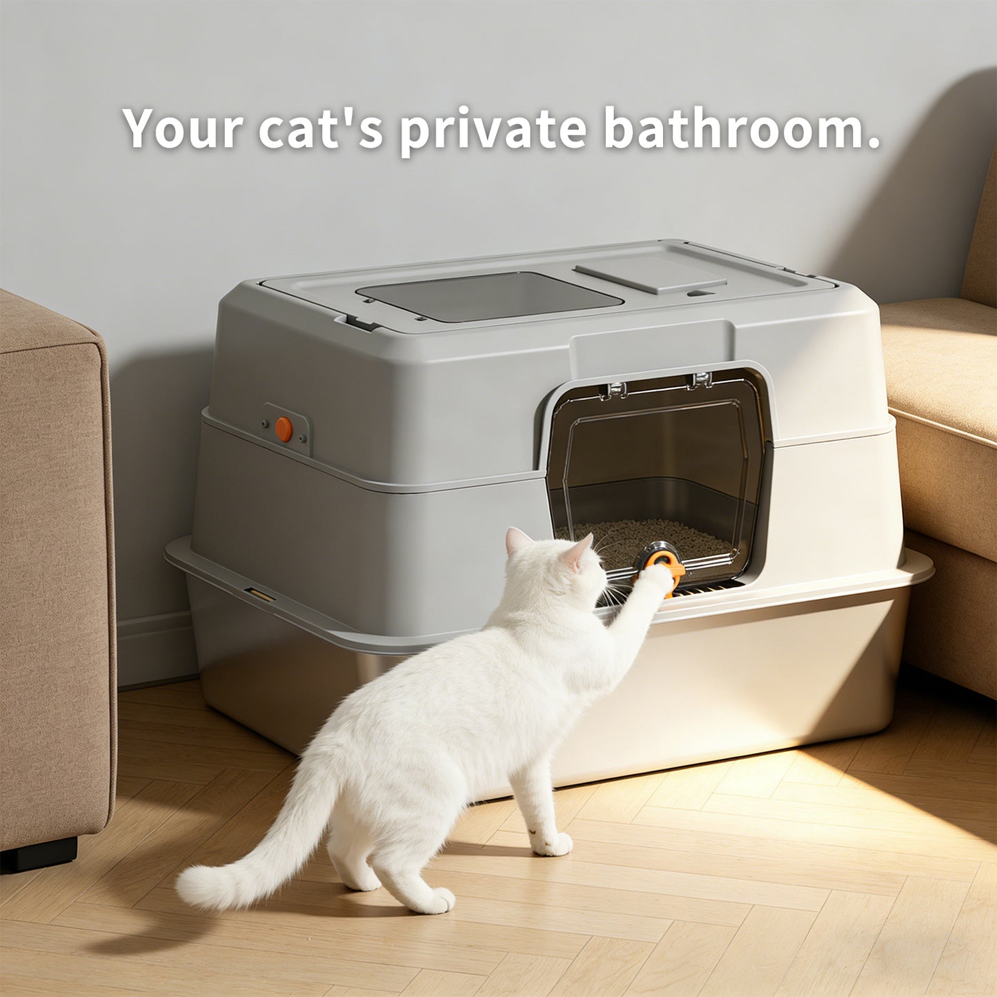 Fully Enclosed Stainless Steel Cat Litter Box 23.6in x 15.75in x 15.75in with Front Door & Top Entry