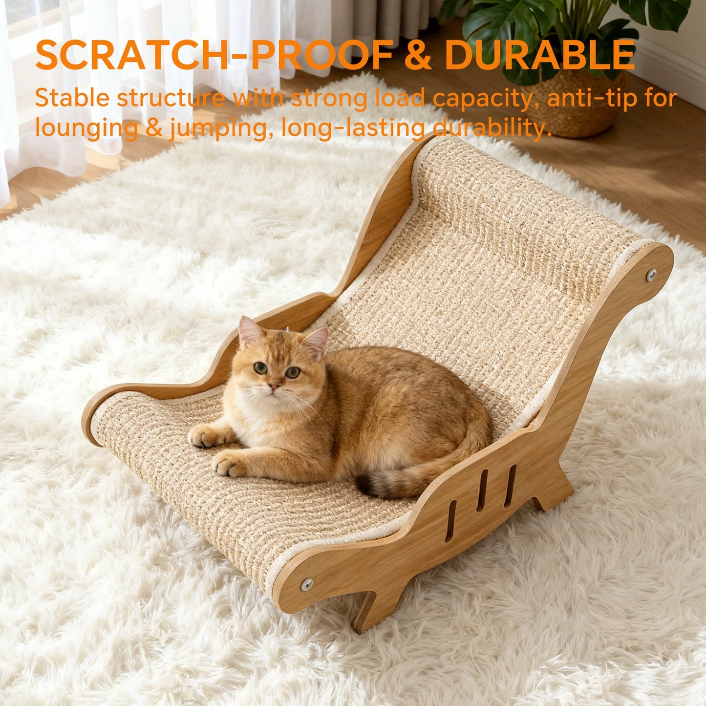 Modern Wooden Cat Lounge Chair & Durable Sisal Scratcher