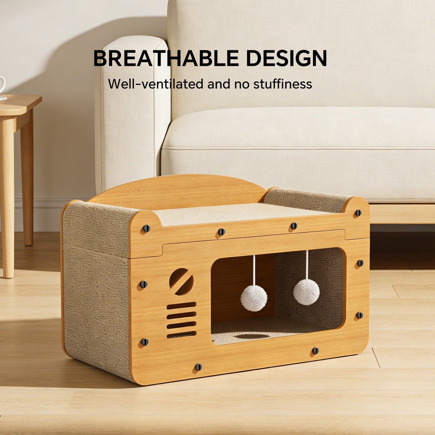 Retro TV Cardboard Cat Scratcher House & Lounge Cave