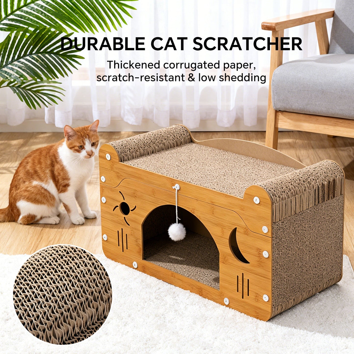 Star & Moon Cardboard Cat Scratcher House & Lounge Bed