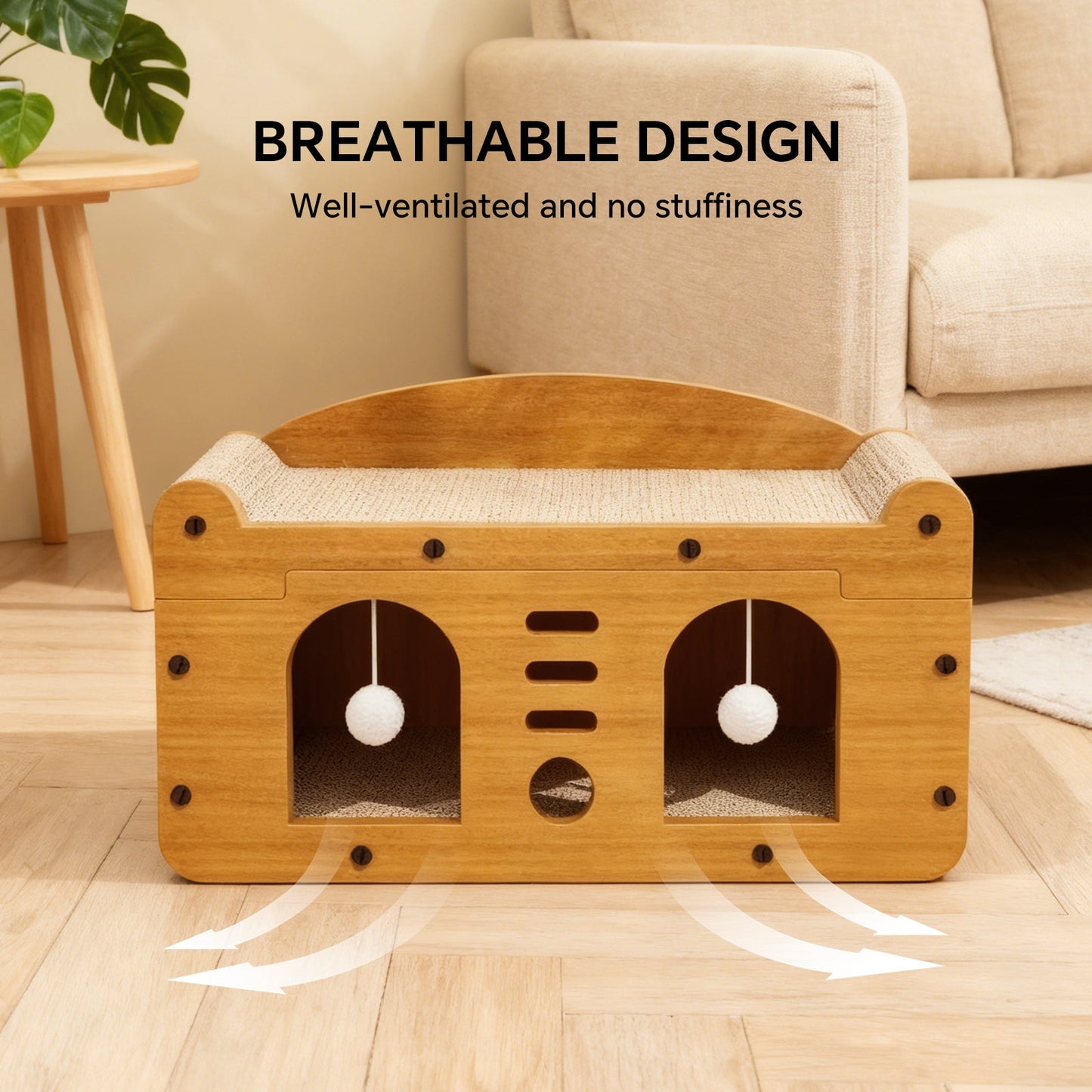 Modern Dual-Door Cardboard Cat Scratcher House & Lounge Bed