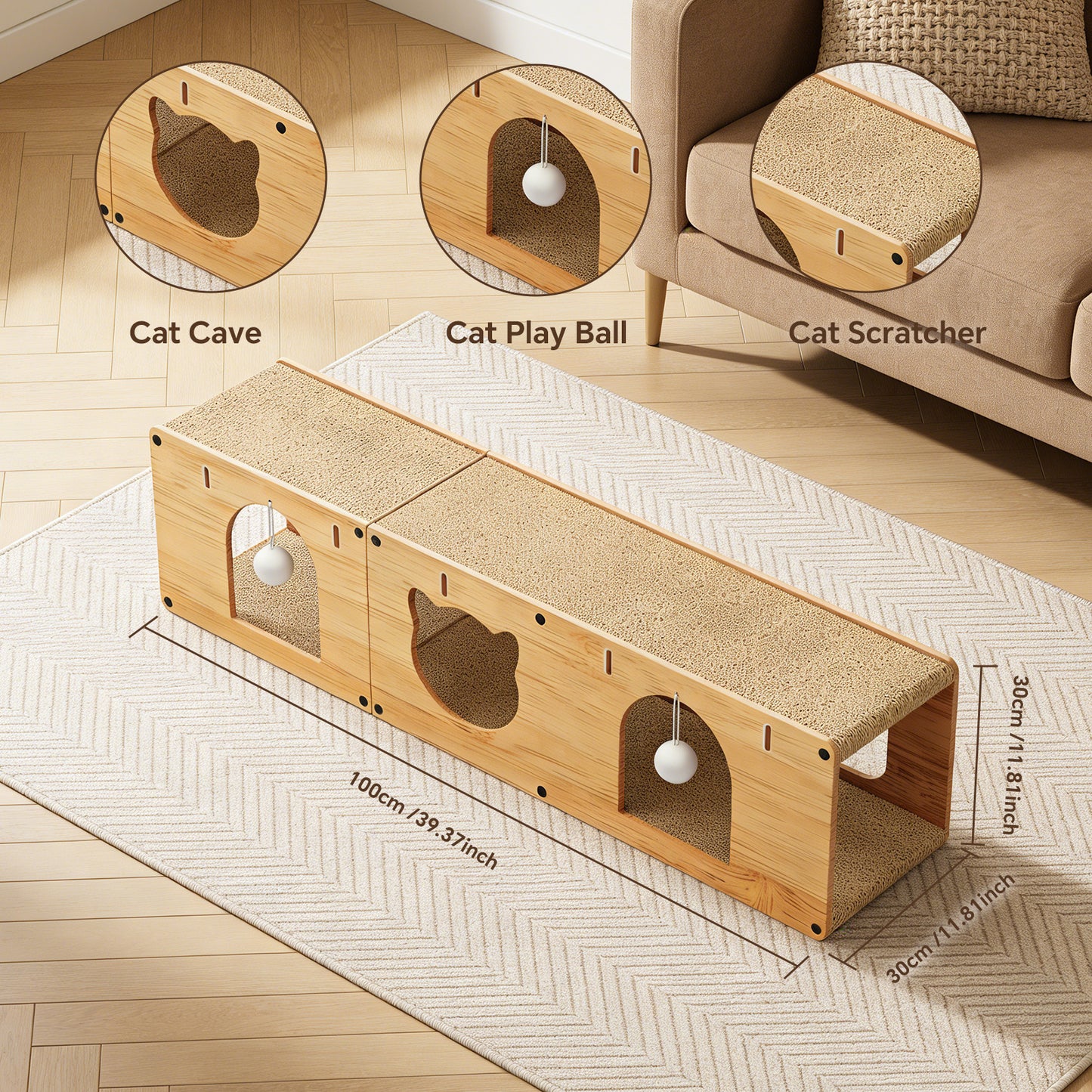 Luxury Felt Cat Tunnel Bed & Interactive Play Cave
