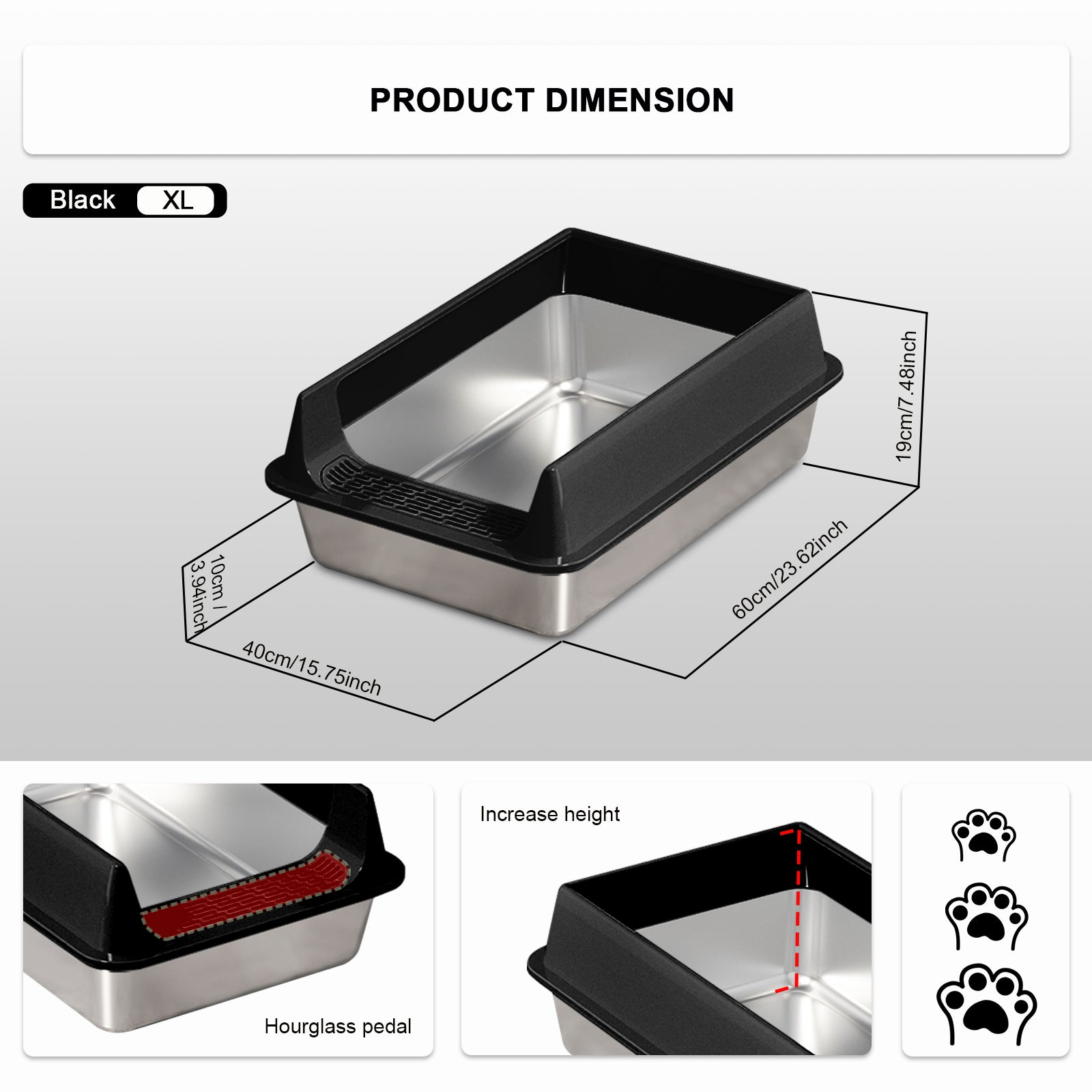 Stainless Steel Cat Litter Box with Semi-Enclosed High Sides, Anti-Splash & Odor Control, Easy Clean – Includes Free Scoop