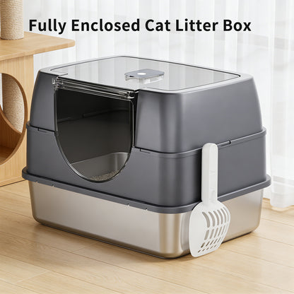 Fully Enclosed Cat Litter Box with Stainless Steel