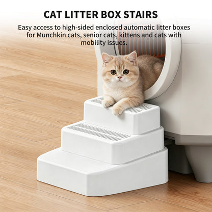 Step-Up Multi-Functional Pet Stairs: 2-in-1 Adjustable Litter Box Steps with Integrated Litter Trapper