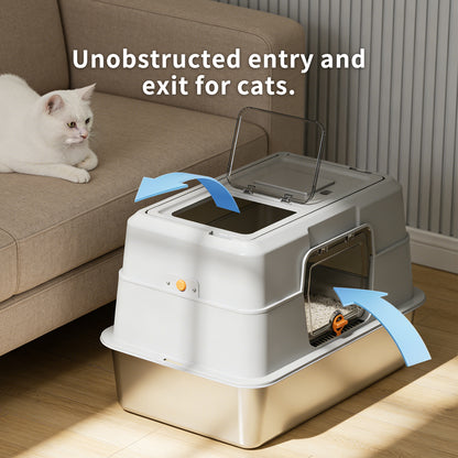 Fully Enclosed Stainless Steel Cat Litter Box 23.6in x 15.75in x 15.75in