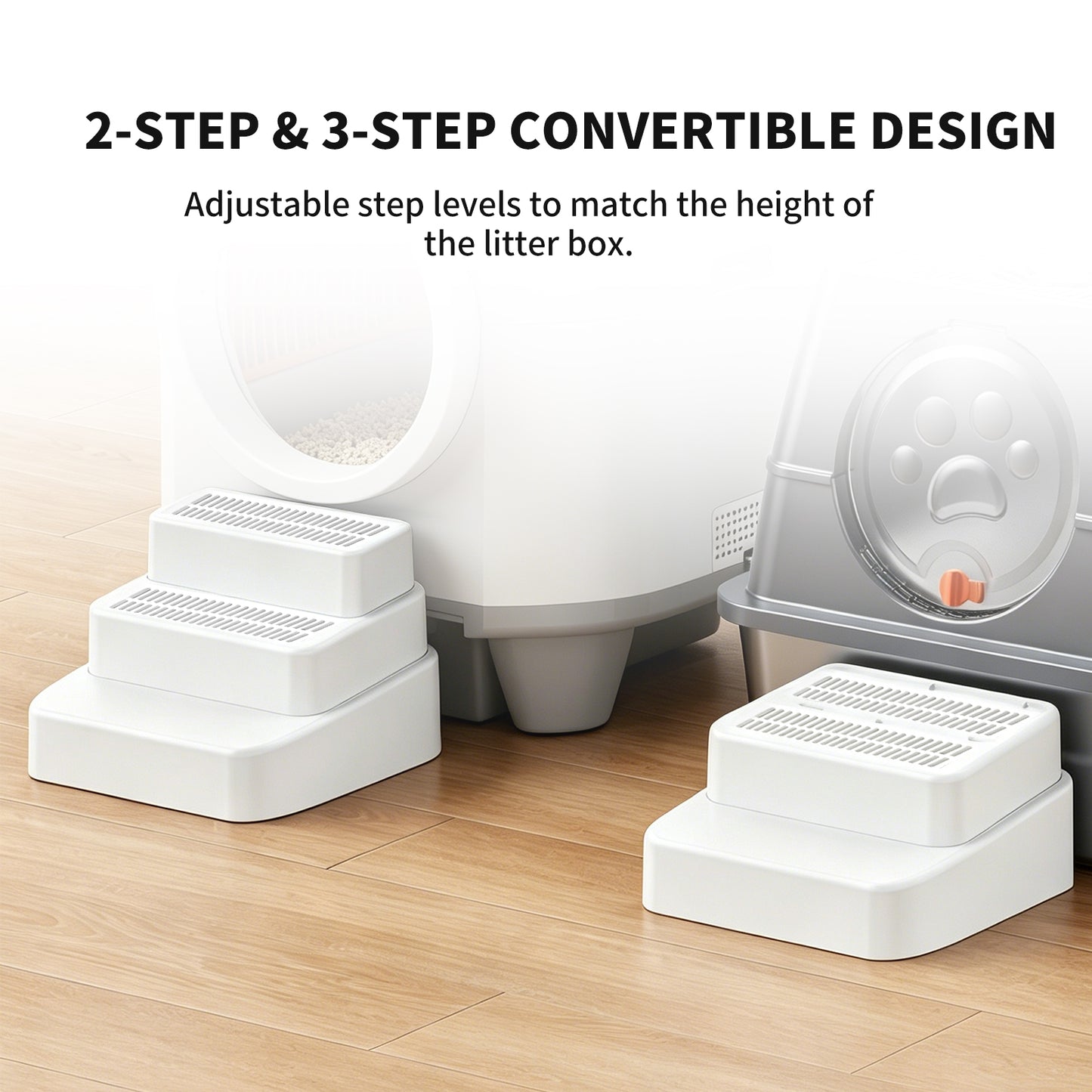 Step-Up Multi-Functional Pet Stairs: 2-in-1 Adjustable Litter Box Steps with Integrated Litter Trapper