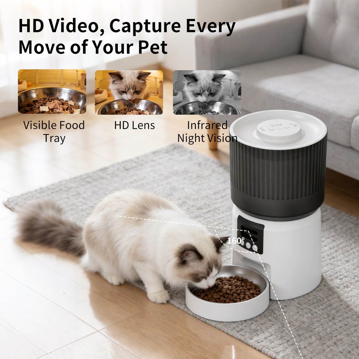 4L Smart Pet Feeder with HD Camera & Two-Way Audio | Automatic Cat Dog Food Dispenser