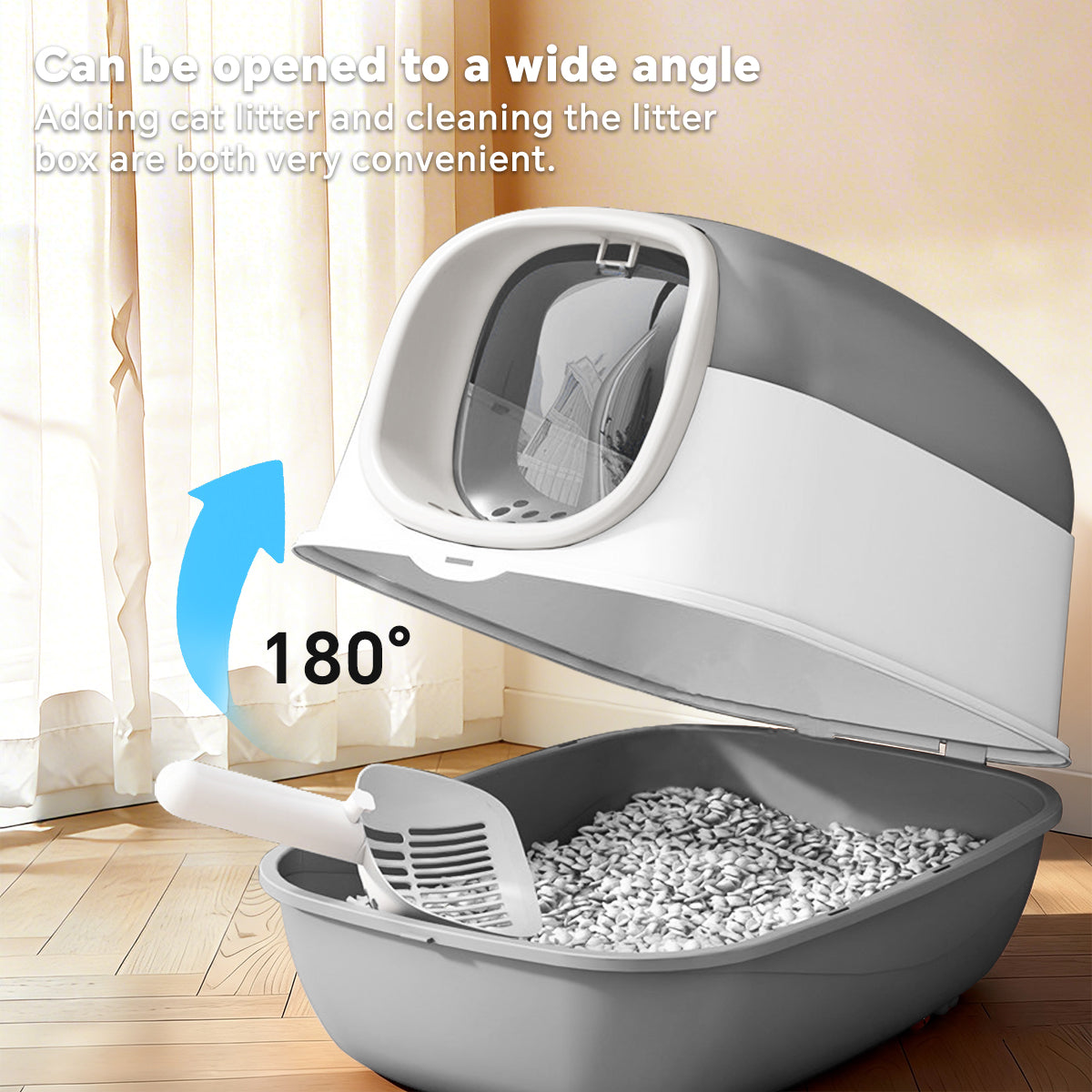 Cat Litter Box for Large Cats with 180 Degree Flip Lid