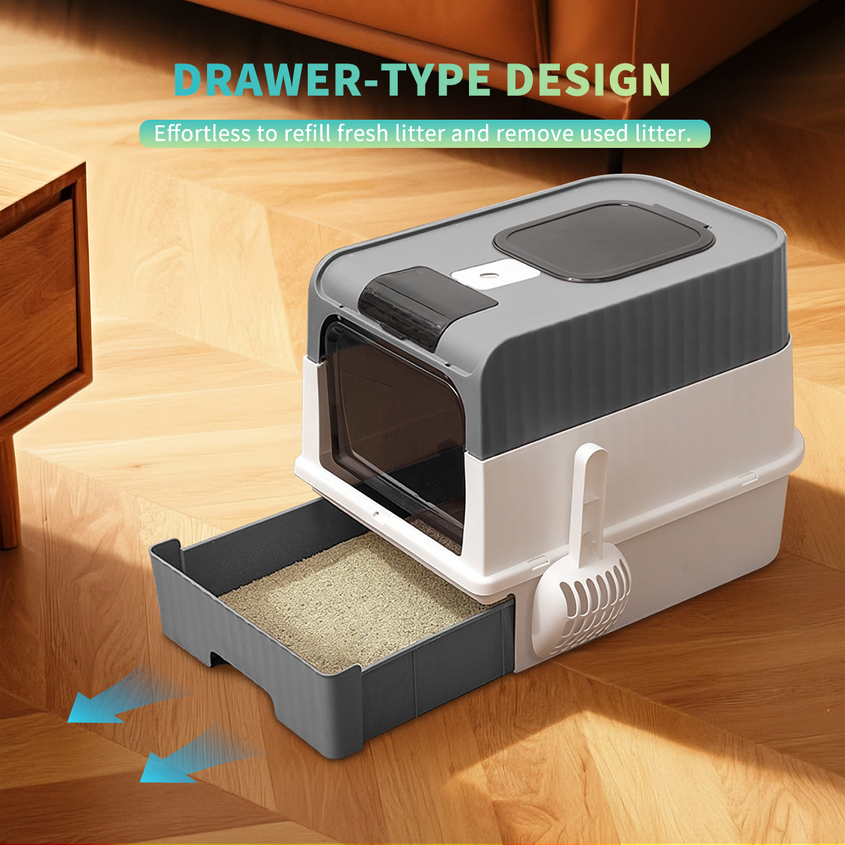 Extra Large Fully Enclosed Cat Litter Box with Drawer