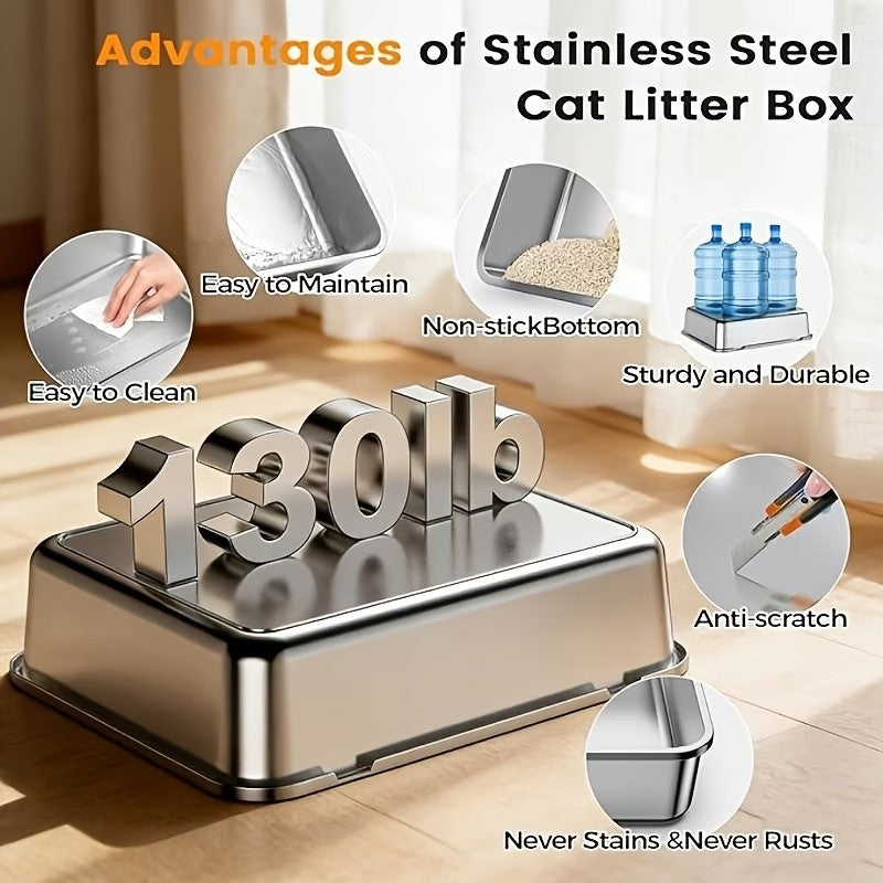 Fully Enclosed Cat Litter Box with Stainless Steel TrayOdor-Locking Detachable Top