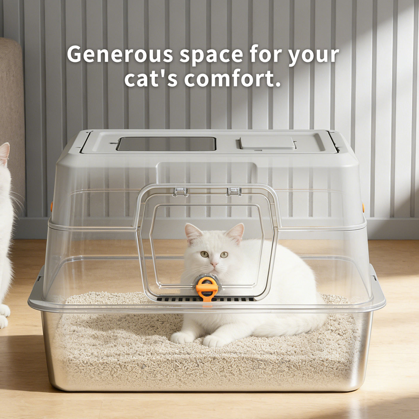 Fully Enclosed Stainless Steel Cat Litter Box 23.6in x 15.75in x 15.75in with Front Door & Top Entry