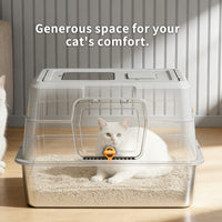 Fully Enclosed Stainless Steel Cat Litter Box 23.6in x 15.75in x 15.75in with Front Door & Top Entry