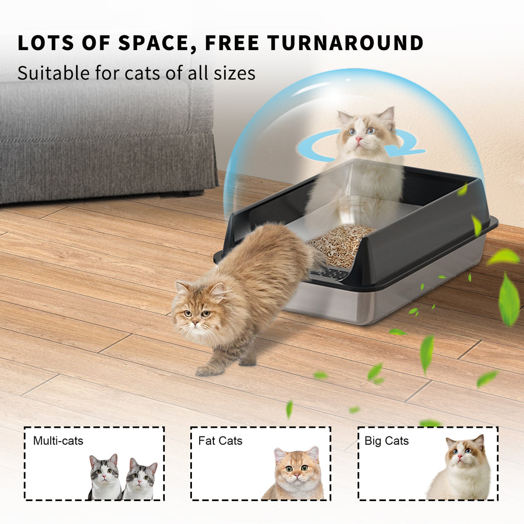 Stainless Steel Cat Litter Box with Semi-Enclosed High Sides, Anti-Splash & Odor Control, Easy Clean – Includes Free Scoop