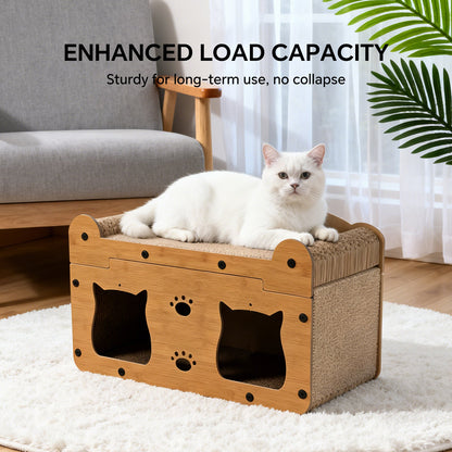 Walnut Wood Cat Head Cardboard Scratcher House & Lounge Bed