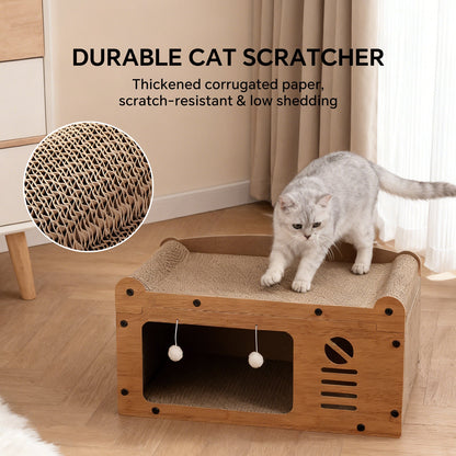 Premium Walnut Wood TV Cat Scratcher House & Lounge Bed
