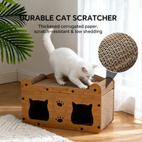 Walnut Wood Cat Head Cardboard Scratcher House & Lounge Bed