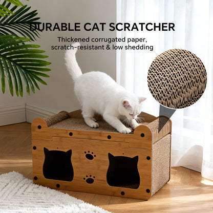 Walnut Wood Cat Head Cardboard Scratcher House & Lounge Bed