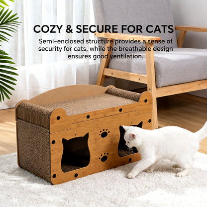 Walnut Wood Cat Head Cardboard Scratcher House & Lounge Bed