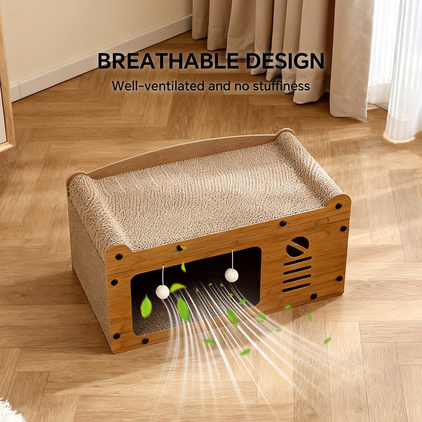 Premium Walnut Wood TV Cat Scratcher House & Lounge Bed