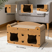 Walnut Wood Cat Head Cardboard Scratcher House & Lounge Bed
