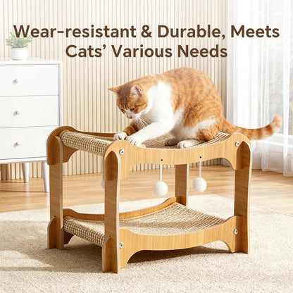 Double-Decker Wooden Sisal Cat Scratcher Bed & Hammock
