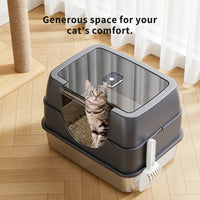 Fully Enclosed Cat Litter Box with Stainless Steel TrayOdor-Locking Detachable Top