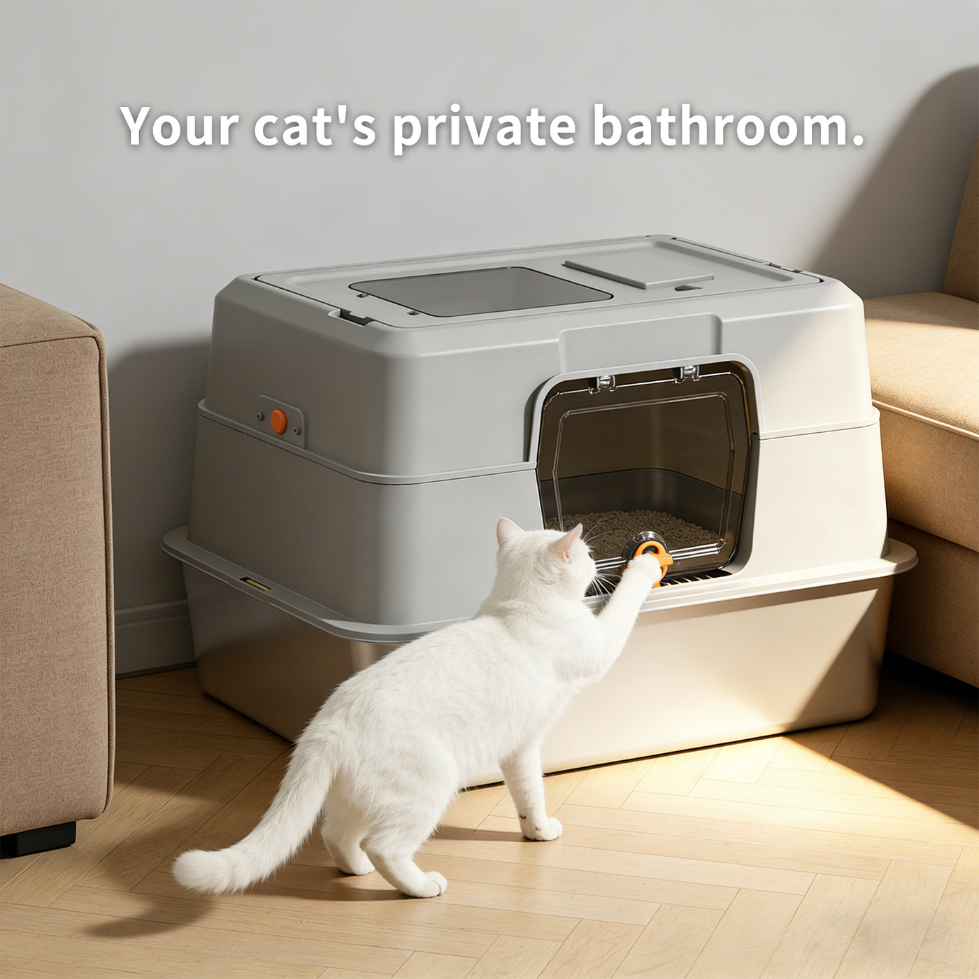 Fully Enclosed Stainless Steel Cat Litter Box 23.6in x 15.75in x 15.75in with Front Door & Top Entry