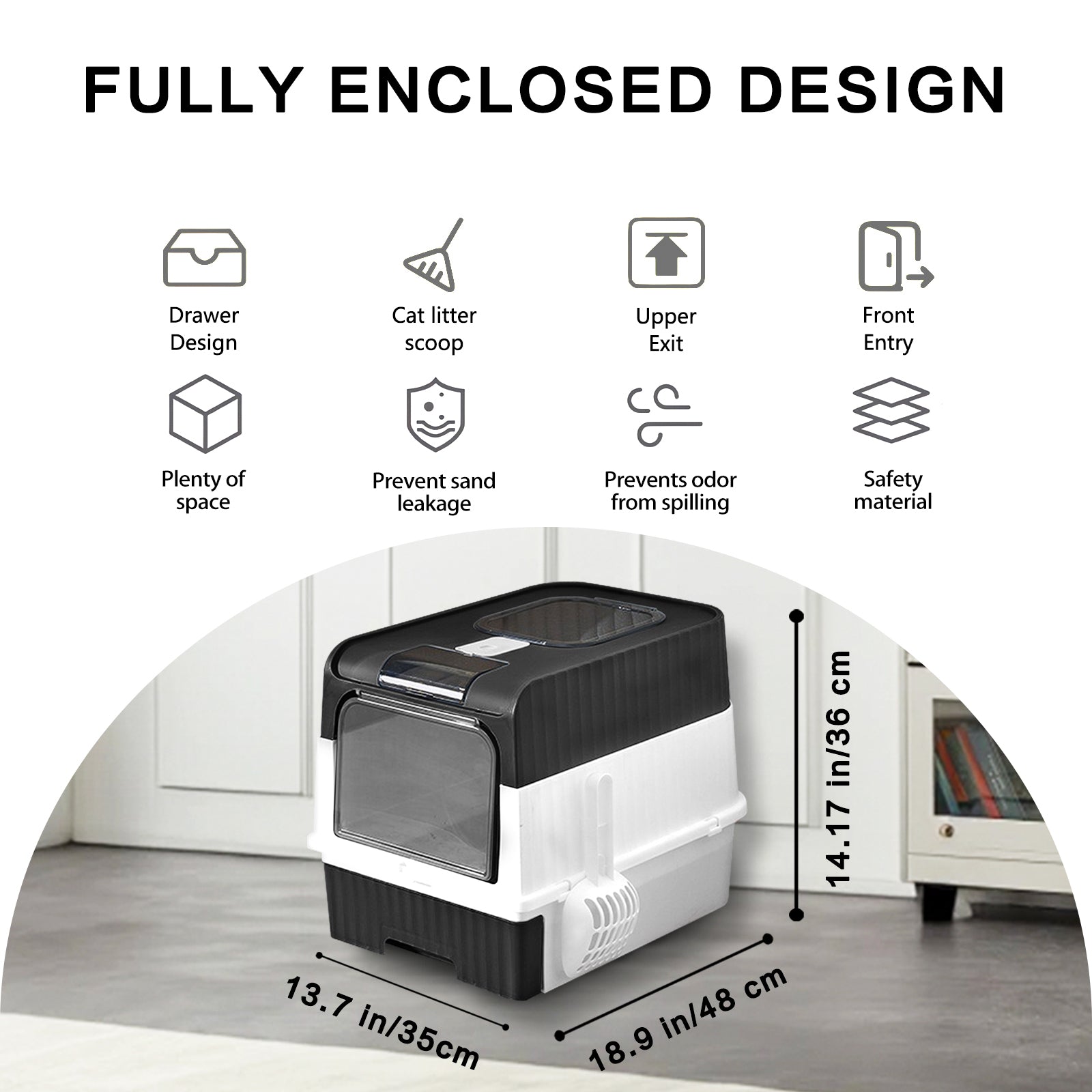 Extra Large Fully Enclosed Cat Litter Box with Drawer, Lockable Cube Design – Odor-Proof, Leak-Proof & Easy to Clean