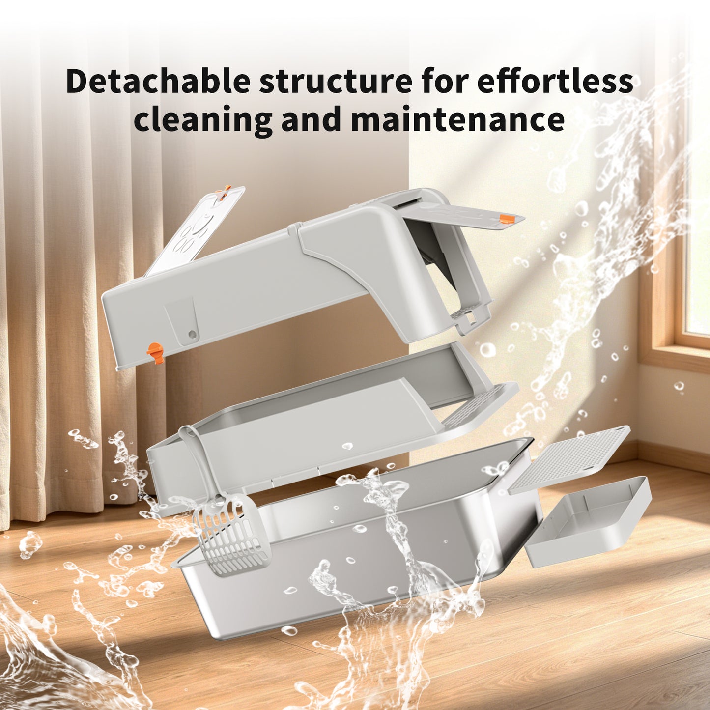 Enclosed Stainless Steel Cat Litter Box with Anti-Splash Step, Odor Control, Easy-Clean Design for All Cat Sizes