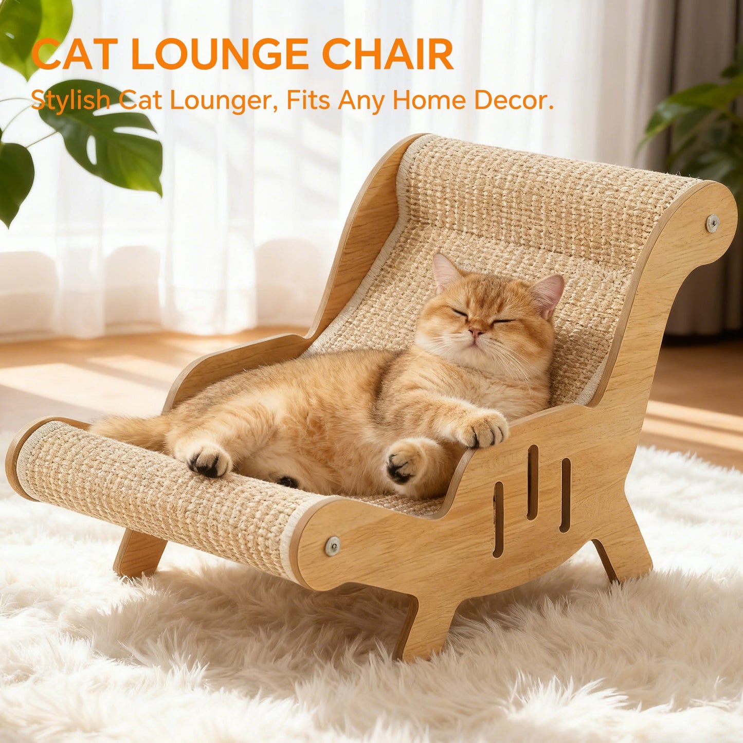 Modern Wooden Cat Lounge Chair & Durable Sisal Scratcher
