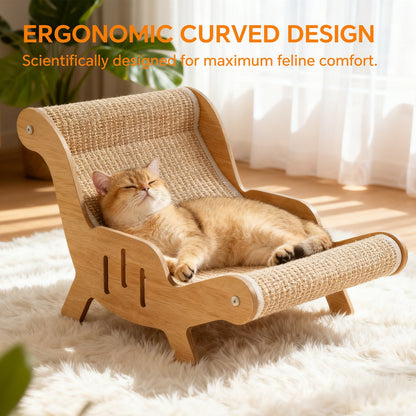 Modern Wooden Cat Lounge Chair & Durable Sisal Scratcher