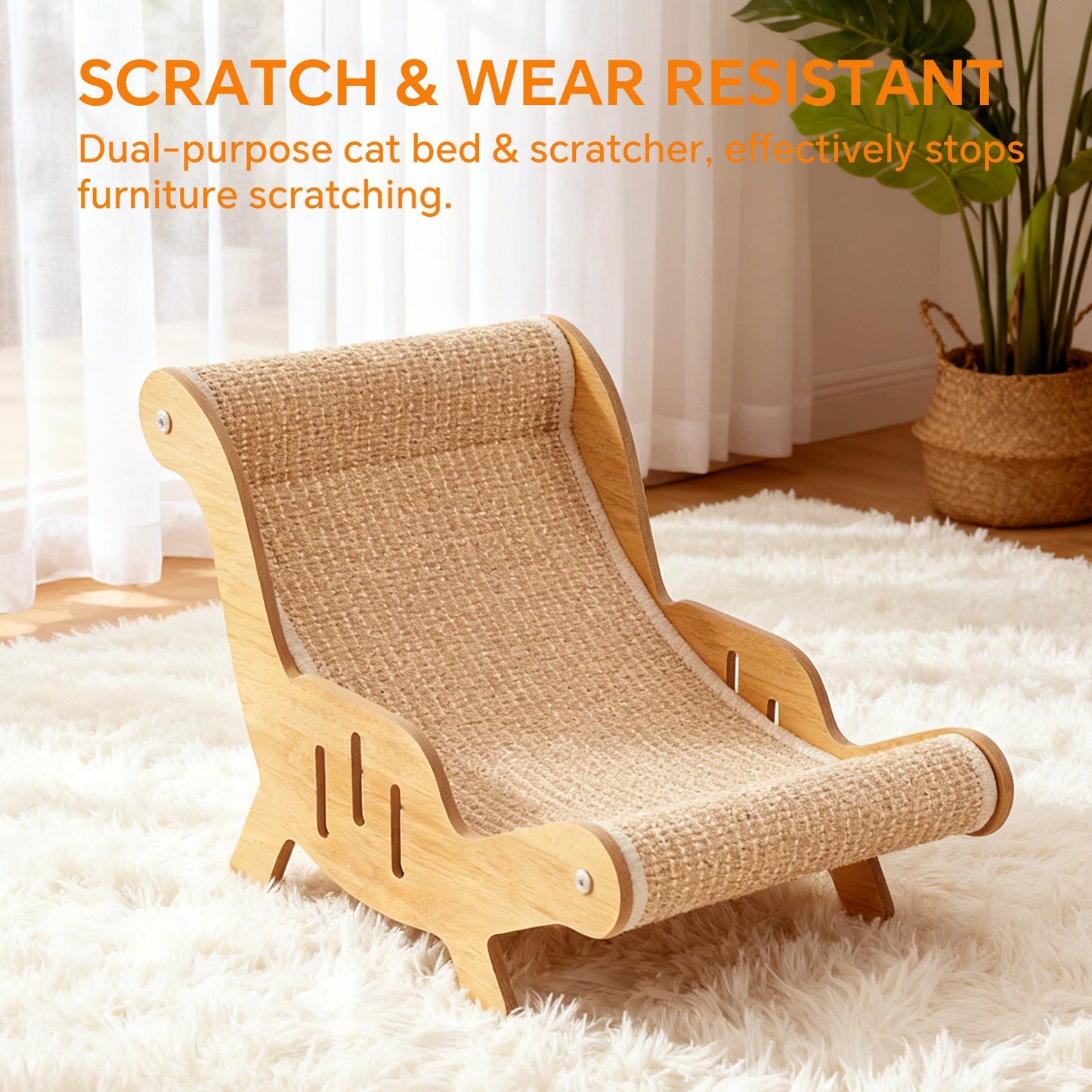Modern Wooden Cat Lounge Chair & Durable Sisal Scratcher