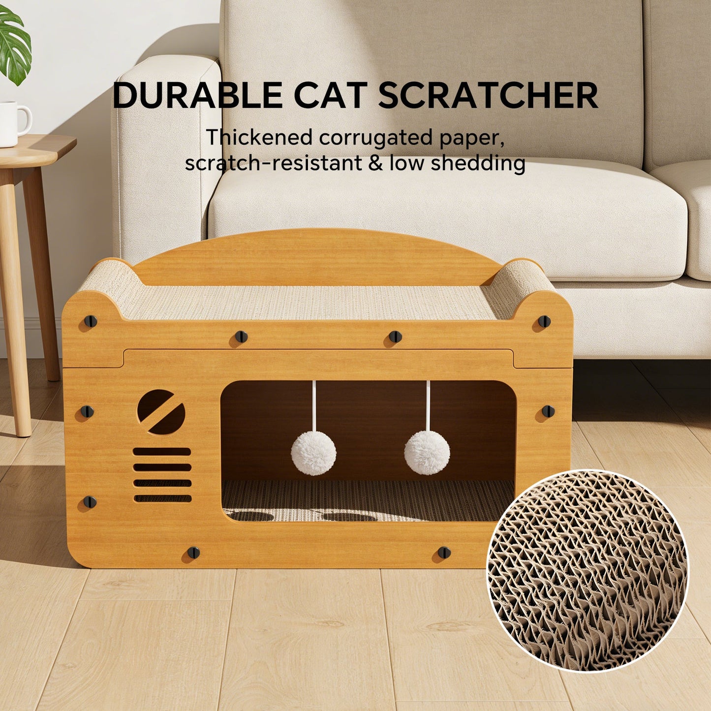Retro TV Cardboard Cat Scratcher House & Lounge Cave