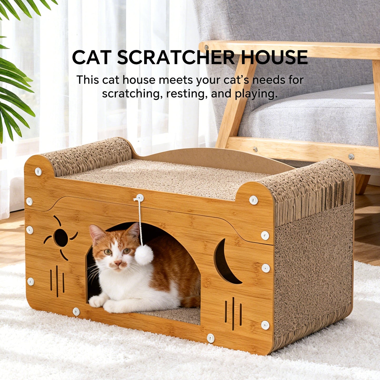 Star & Moon Cardboard Cat Scratcher House & Lounge Bed