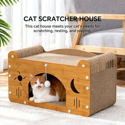 Star & Moon Cardboard Cat Scratcher House & Lounge Bed