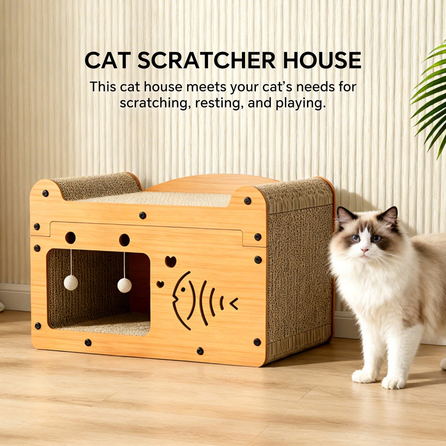 Bubble Fish Cardboard Cat Scratcher House & Lounge Bed