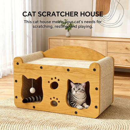 Minimalist Wood Cat Head Cardboard Scratcher House & Lounge