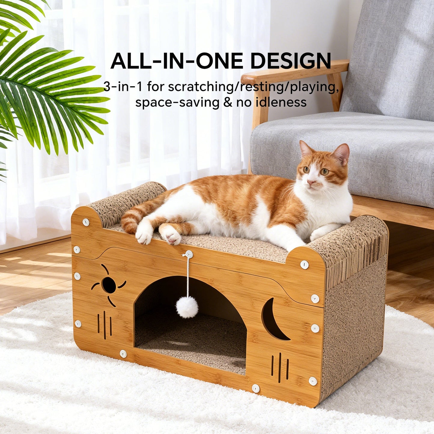 Star & Moon Cardboard Cat Scratcher House & Lounge Bed