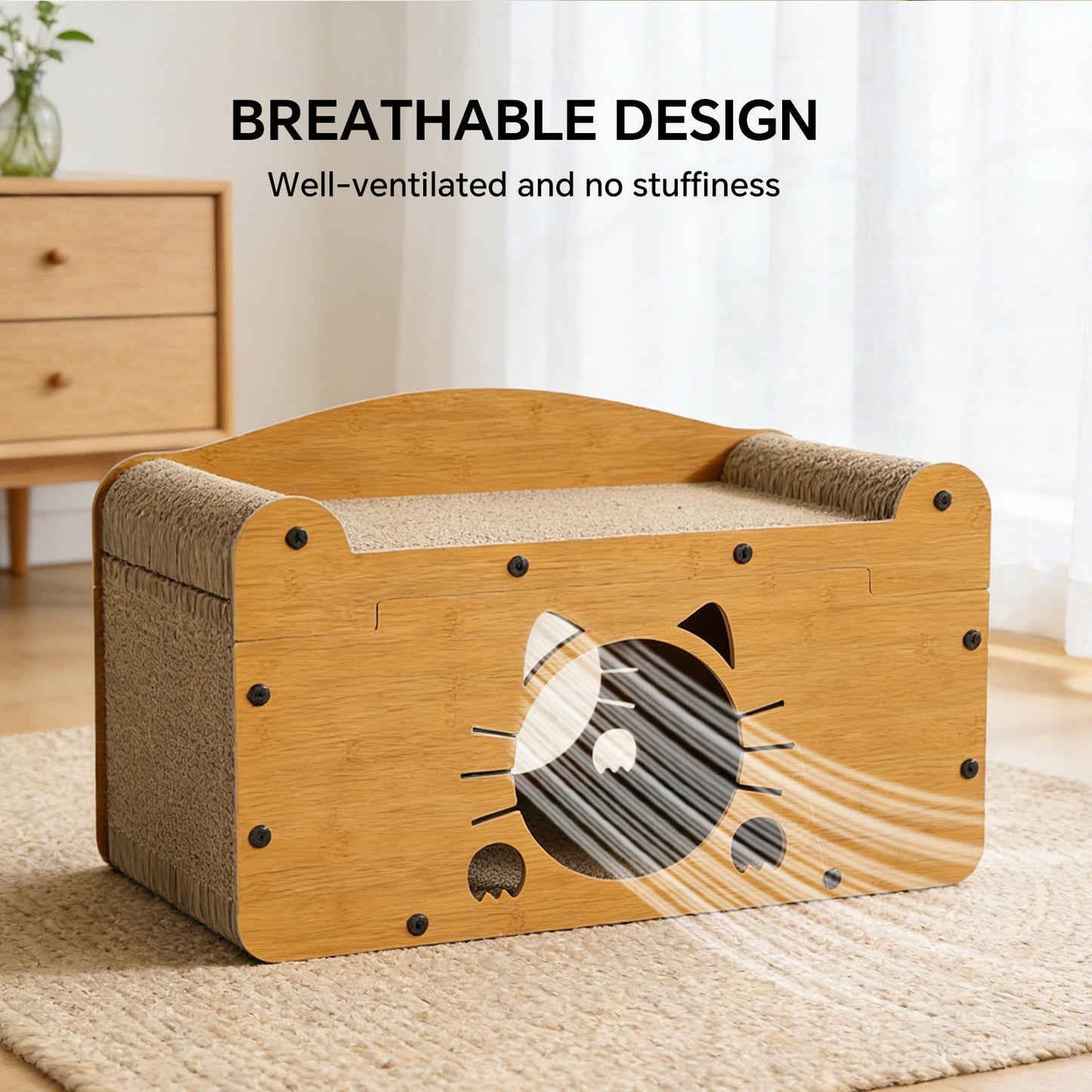 Whiskered Cat Cardboard Scratcher House & Ergonomic Lounge Bed