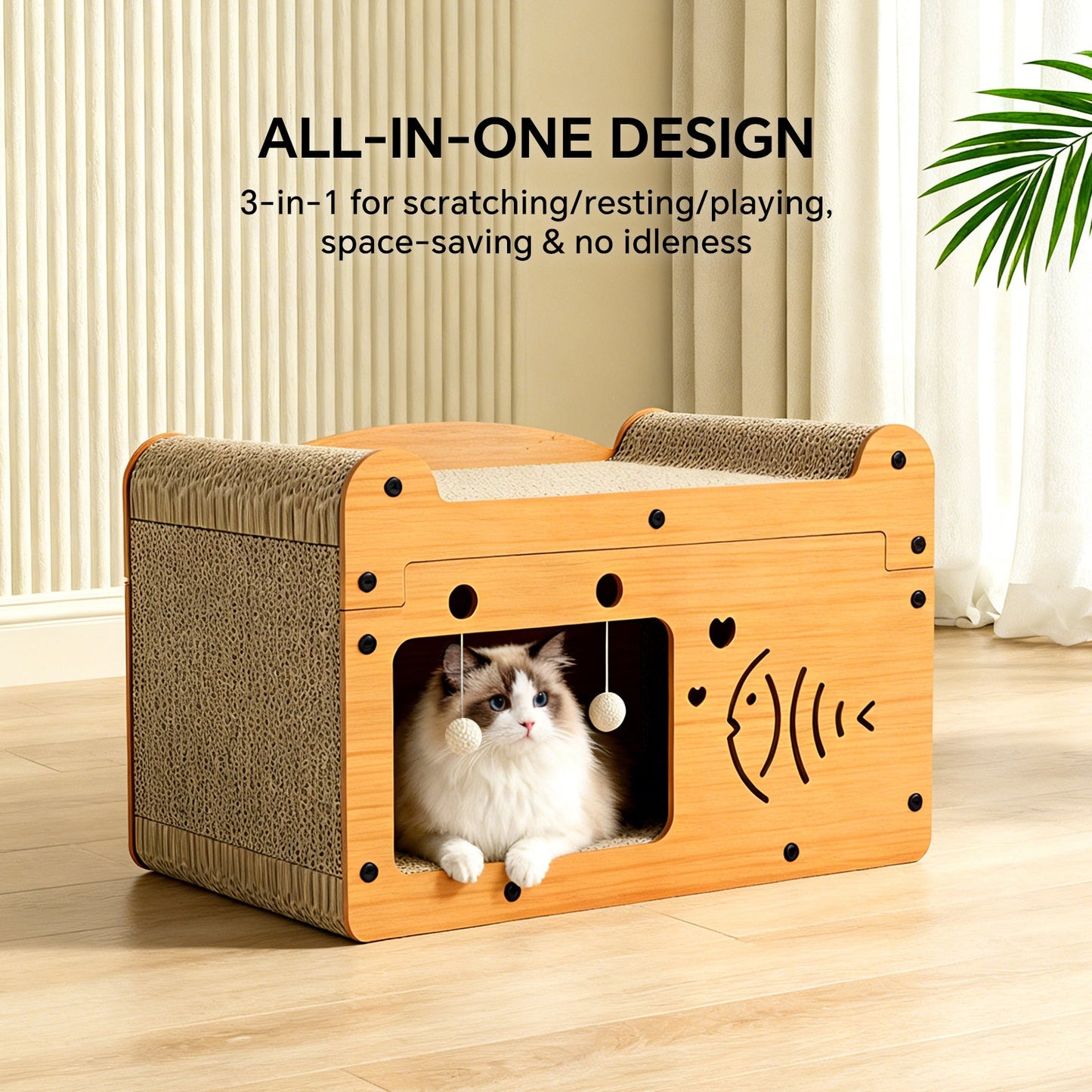 Bubble Fish Cardboard Cat Scratcher House & Lounge Bed