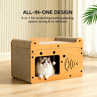 Bubble Fish Cardboard Cat Scratcher House & Lounge Bed