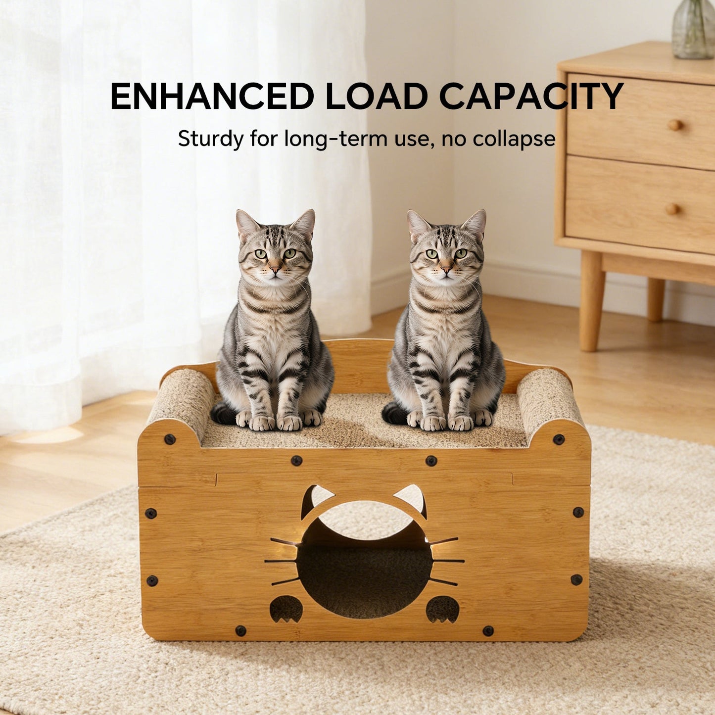 Whiskered Cat Cardboard Scratcher House & Ergonomic Lounge Bed