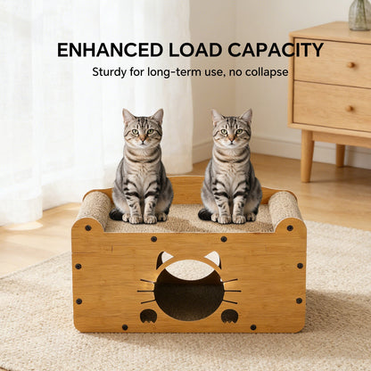 Whiskered Cat Cardboard Scratcher House & Ergonomic Lounge Bed