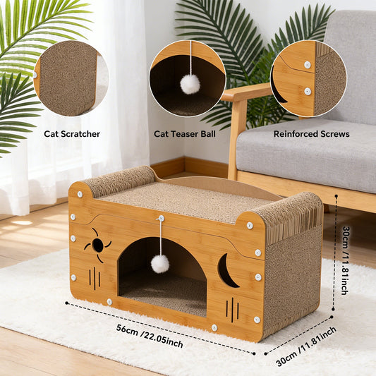 Star & Moon Cardboard Cat Scratcher House & Lounge Bed
