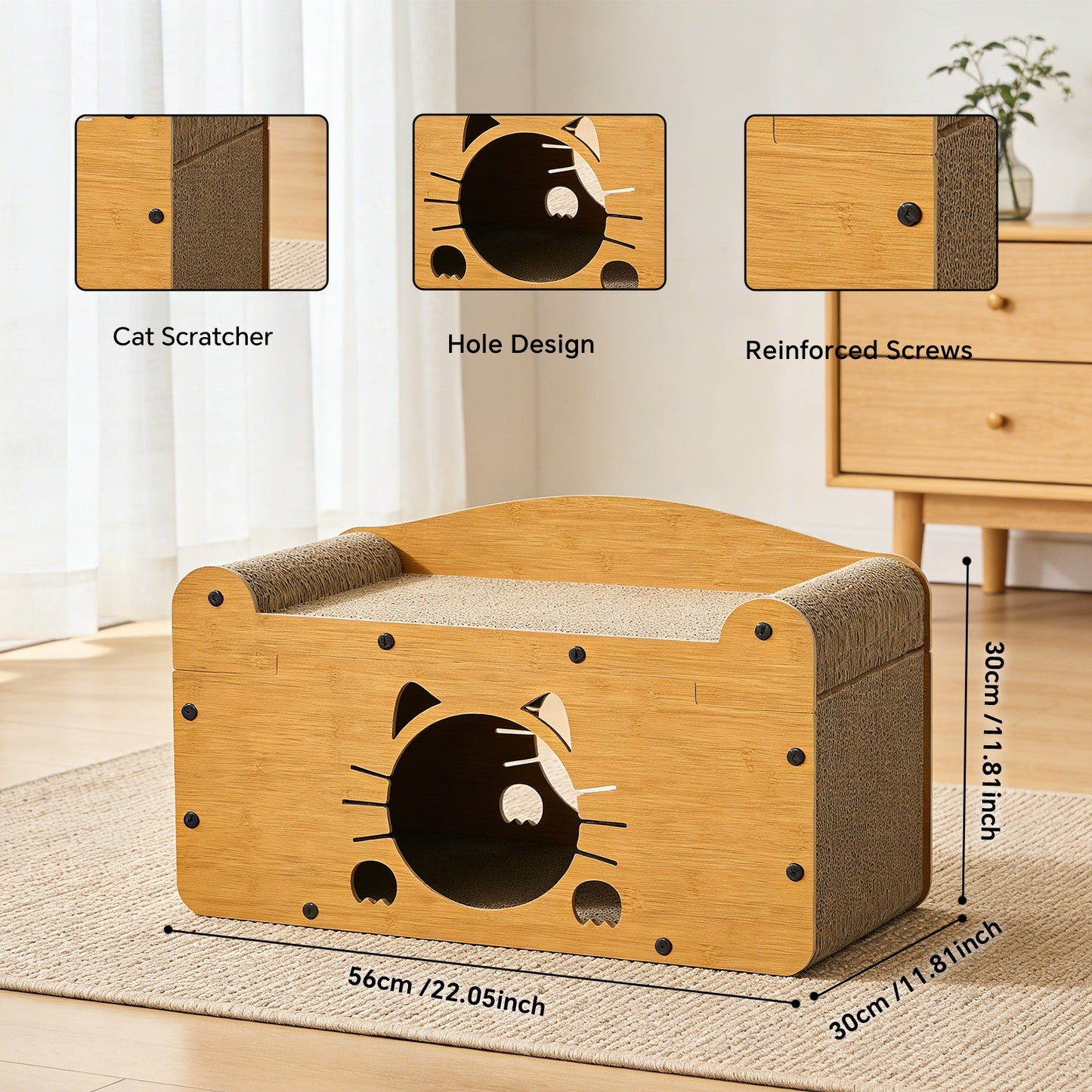 Whiskered Cat Cardboard Scratcher House & Ergonomic Lounge Bed