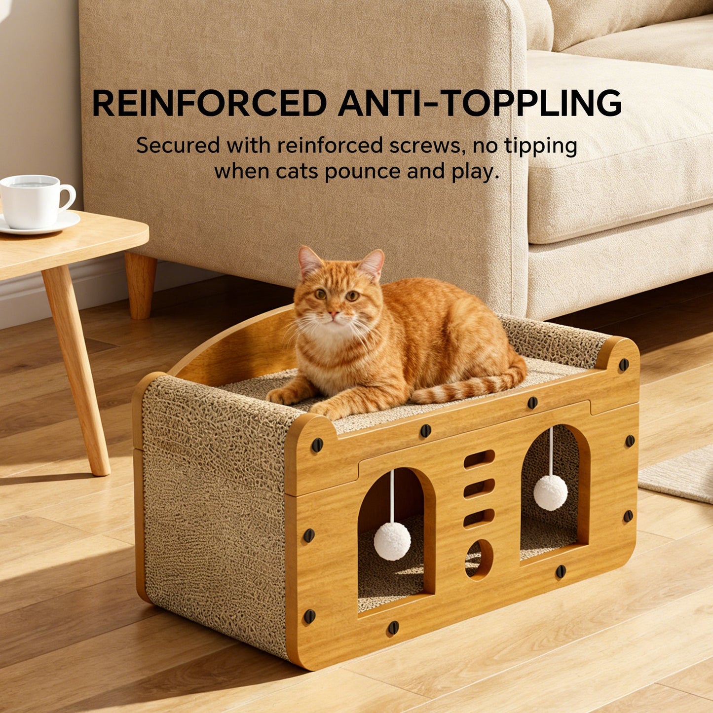 Modern Dual-Door Cardboard Cat Scratcher House & Lounge Bed