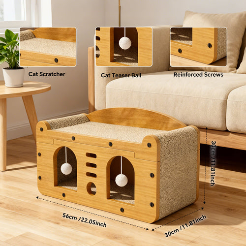Modern Dual-Door Cardboard Cat Scratcher House & Lounge Bed