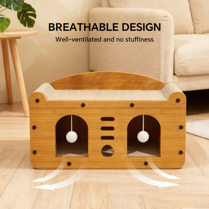 Modern Dual-Door Cardboard Cat Scratcher House & Lounge Bed