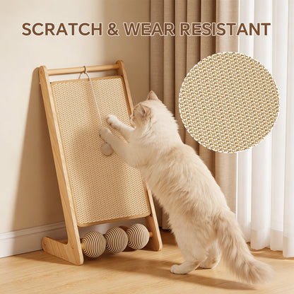 Premium Wooden L-Shaped Sisal Cat Scratcher Lounge